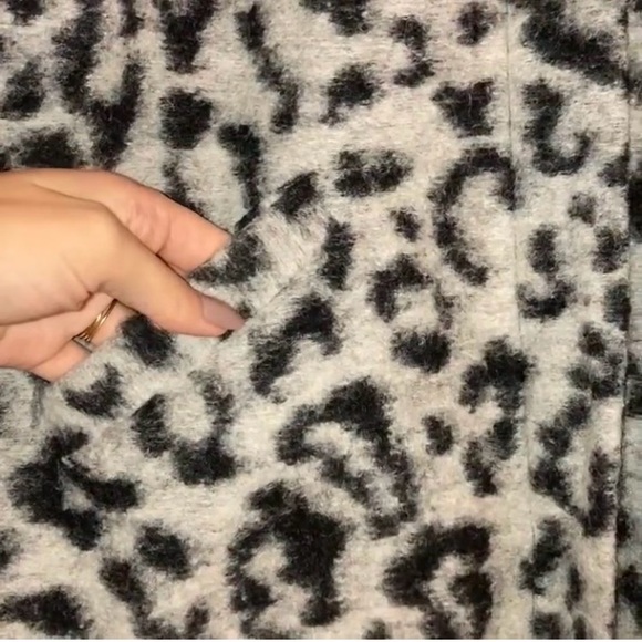 NEXT Grey Leopard Print Wool Coat with Funnel Neck - Picture 5 of 12